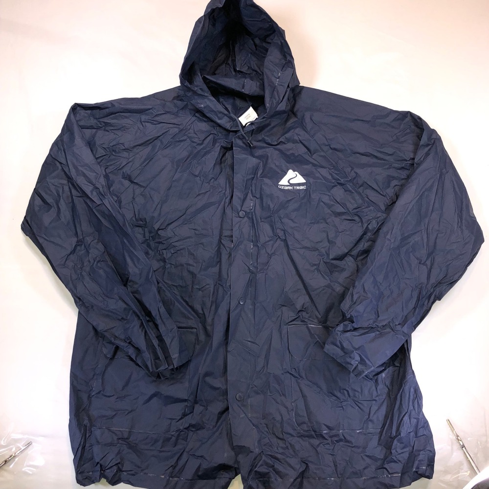 Ozark Trail Mens Navy Blue Hooded Rain Jacket Snap Front 108S005ML Size M/L